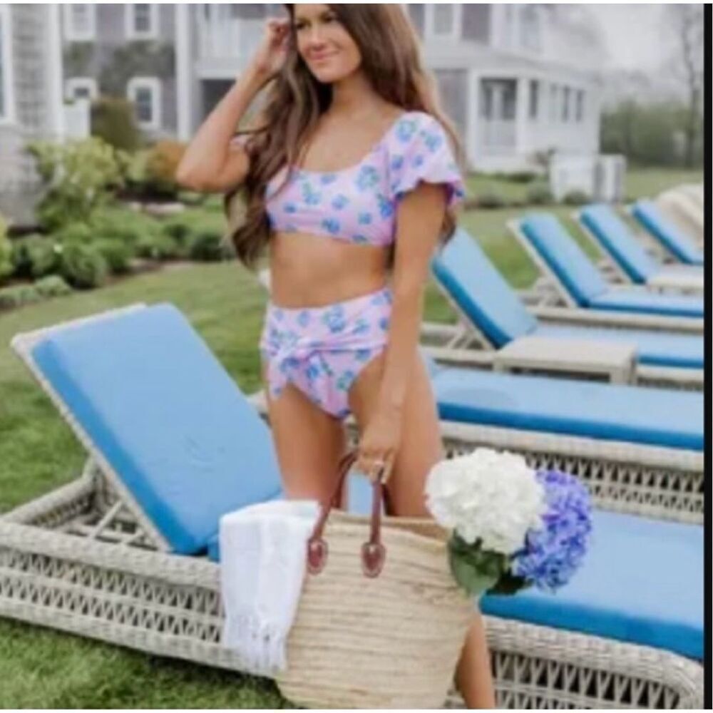 Caitlin M. Covington X Pink Lily Punk Hyacinth Flutter Sleeve Bikini sz L/ XL NW